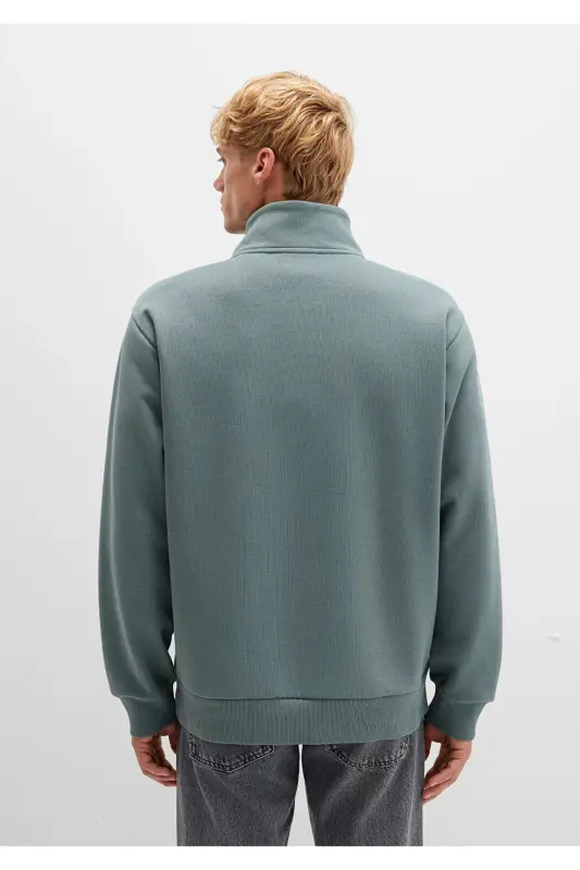 Green Basic Sweatshirt with Half Zip - 4