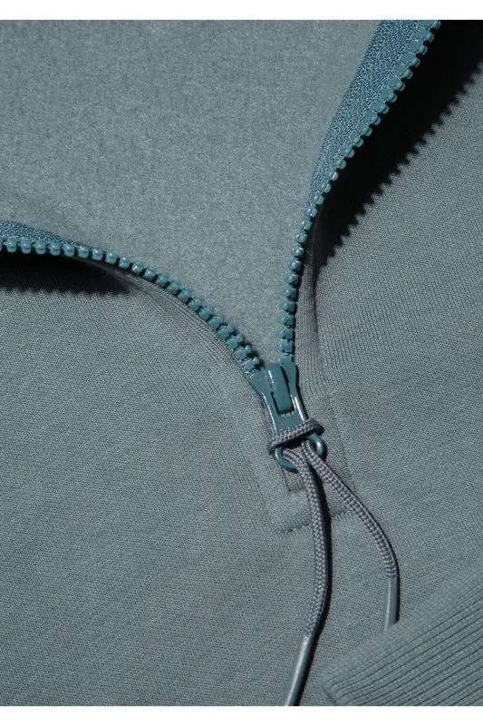 Green Basic Sweatshirt with Half Zip - 6