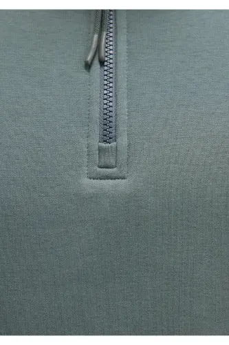 Green Basic Sweatshirt with Half Zip - 7