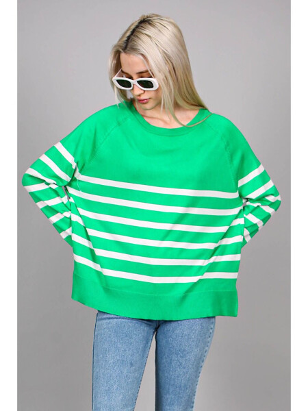 Green Bicycle Neck Striped Knit Women's Sweater - 4