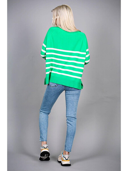 Green Bicycle Neck Striped Knit Women's Sweater - 6