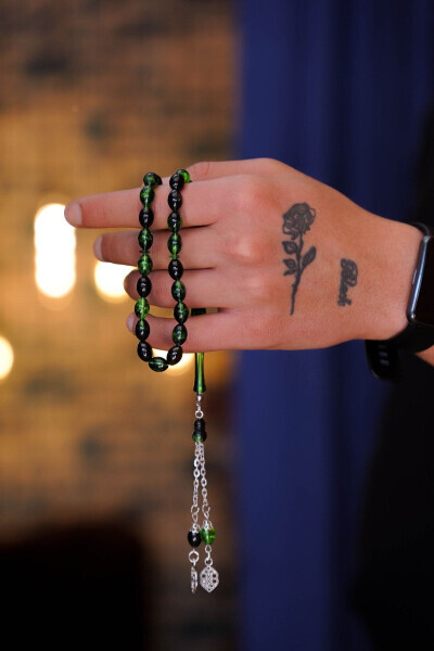 Green Black Barley Cut Fire Amber Natural Stone Tasbih - THE COLLECTION