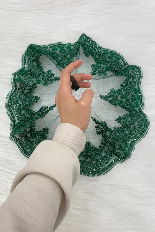 Green Bride Groom Halay Handkerchief, Shiny Guipure, Wedding Henna Night Bridesmaid Engagement Promise Bride-MENDİLTELKRMYEŞİL - 3