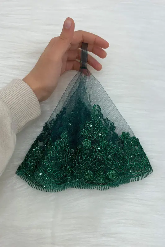 Green Bride Groom Halay Handkerchief, Shiny Guipure, Wedding Henna Night Bridesmaid Engagement Promise Bride-MENDİLTELKRMYEŞİL - 4