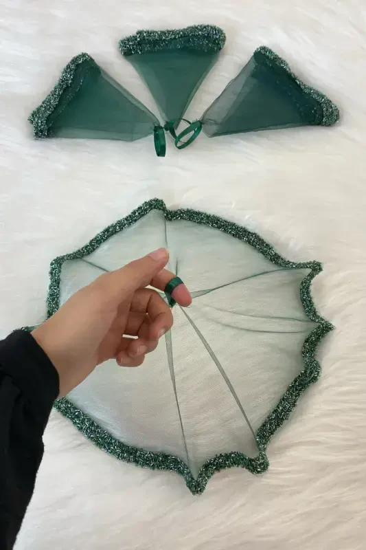 Green Bride Groom Handkerchief, Wedding Halay Bridesmaid Henna Night Circumcision Handkerchief, Glass Bead and Sequin Printed-Green - ZEYMERADE