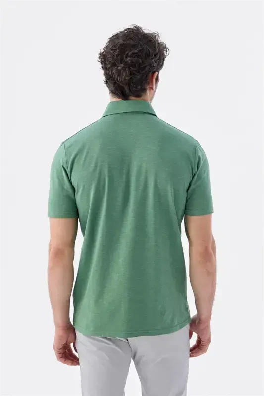 Green Button Detailed Slim Fit Polo Collar T-Shirt - 3