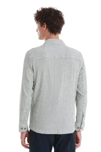 Green Classic Fit Striped Long Sleeve Overshirt - 6