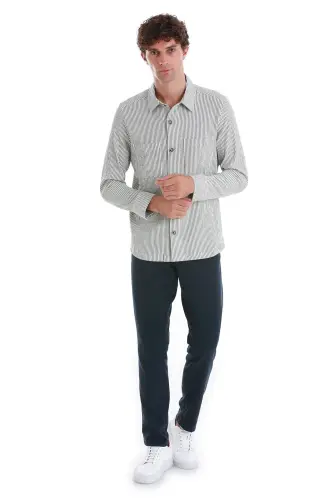 Green Classic Fit Striped Long Sleeve Overshirt - 2