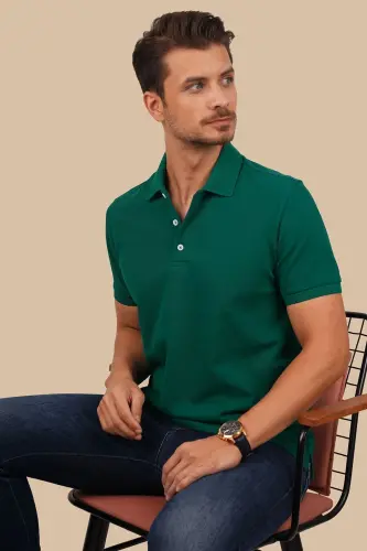 Green Collar Patterned Men's Polo Neck T-Shirt-Green - 3