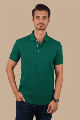 Green Collar Patterned Men's Polo Neck T-Shirt-Green - 4