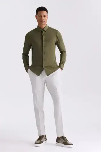 Green Comfort Fit Button-Down Collar Cotton Shirt - 2