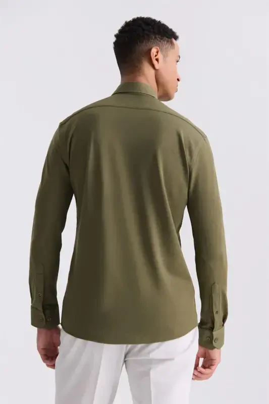 Green Comfort Fit Button-Down Collar Cotton Shirt - 4