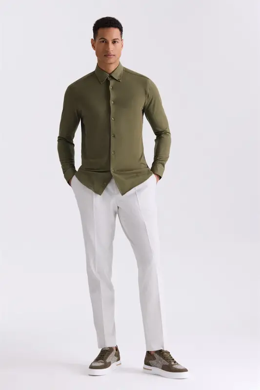 Green Comfort Fit Button-Down Collar Cotton Shirt - 2
