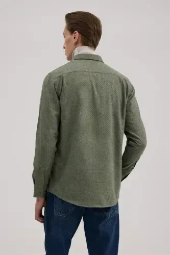 Green Comfort Fit Patterned Cotton Button-Down Shirt - 4