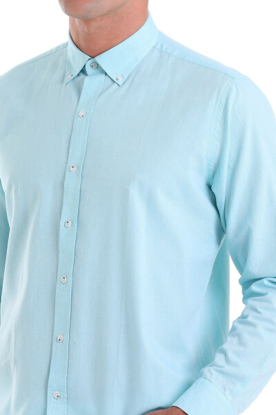 Green Comfort Fit Plain 100% Cotton Button-Down Collar Long Sleeve - 5