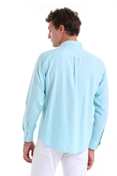 Green Comfort Fit Plain 100% Cotton Button-Down Collar Long Sleeve - 6