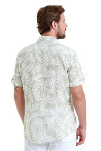 Green Comfort Fit Printed 100% Cotton Slim Collar Short Sleeve Shirt-Green - 6