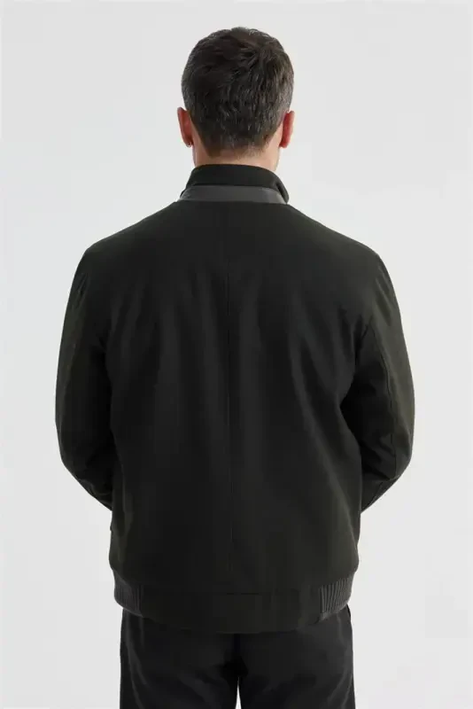 Green Comfort Fit Stand-up Collar Casual Jacket - 4