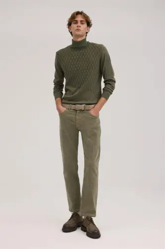 Green Comfort Fit Velvet Sweatpants - 1