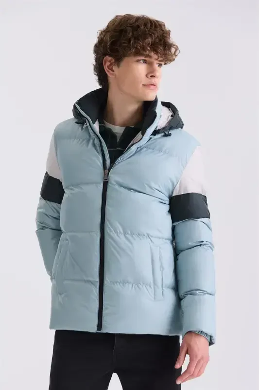 Green Comfort Fit Winter Hooded Jacket - 1