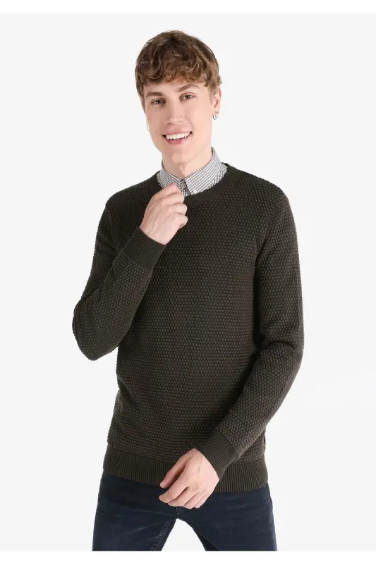 Green crew neck sweater for men. - COLIN'S