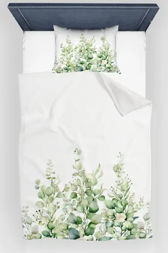 Green Eucalyptus Vine Patterned Printed Decorative Bedspread Single Size Padded Quilt Set-Pattern - 4