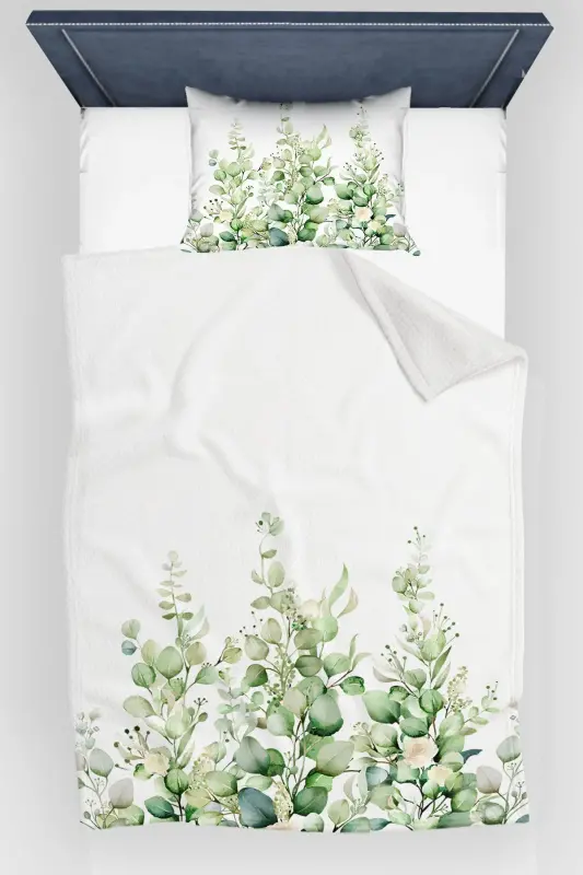 Green Eucalyptus Vine Patterned Printed Decorative Bedspread Single Size Padded Quilt Set-Pattern - 4