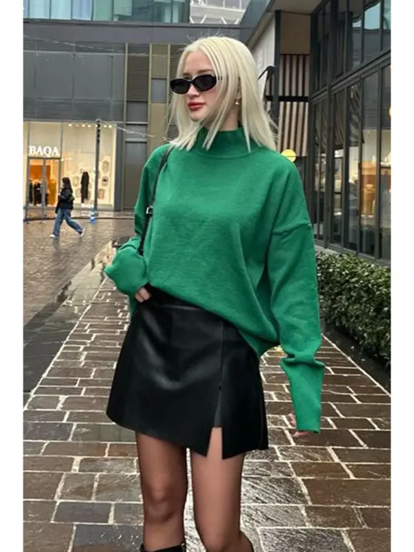 Green Fisherman Collar Sweater Mg1252-Green - 1