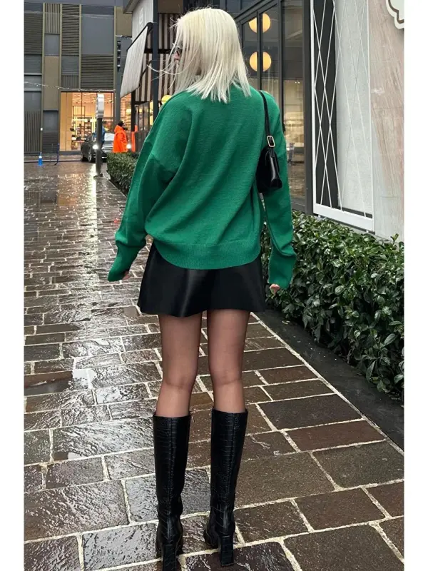 Green Fisherman Collar Sweater Mg1252-Green - 3