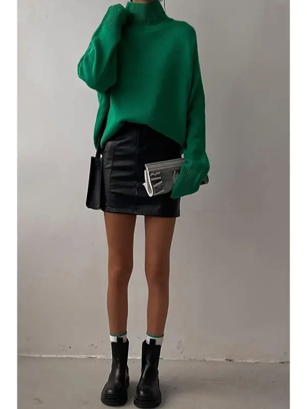 Green Fisherman Collar Sweater Mg1252-Green - 7