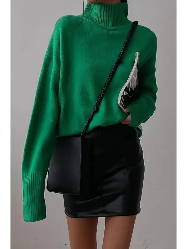 Green Fisherman Collar Sweater Mg1252-Green - 8