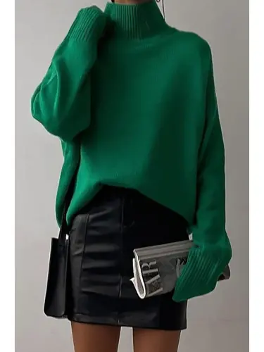 Green Fisherman Collar Sweater Mg1252-Green - 9