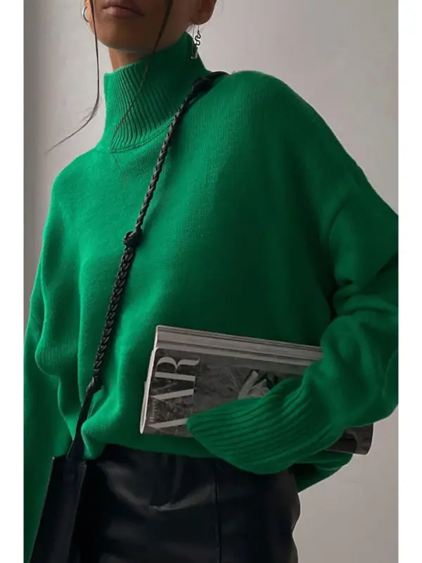 Green Fisherman Collar Sweater Mg1252-Green - 10