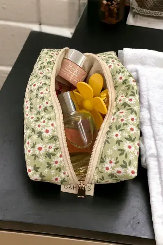 Green Floral Pattern Makeup Bag-Green 