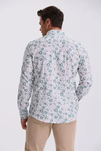 Green Floral Pattern Spread Collar Comfort Fit Shirt - 4