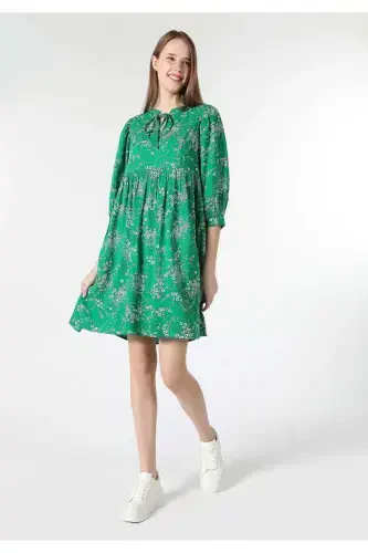 Green floral print women's dress (Cl1061886) - 1