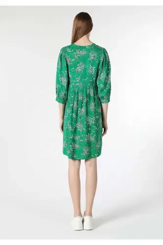 Green floral print women's dress (Cl1061886) - 2