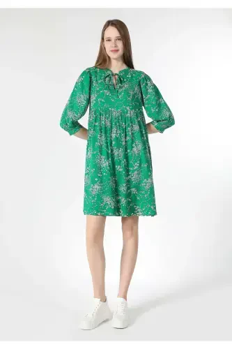 Green floral print women's dress (Cl1061886) - 3