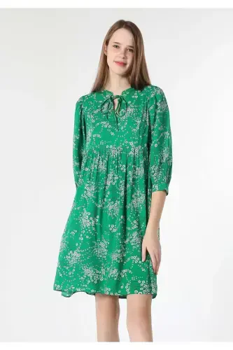 Green floral print women's dress (Cl1061886) - 4