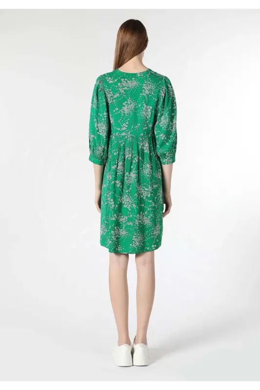 Green floral print women's dress (Cl1061886) - 2