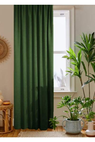 Green Honeycomb Velvet Textured Blackout Curtain with Flat Stitch Extrafor Pleats 1st Class Quality - 1