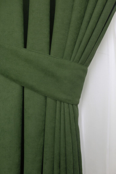 Green Honeycomb Velvet Textured Blackout Curtain with Flat Stitch Extrafor Pleats 1st Class Quality - 3