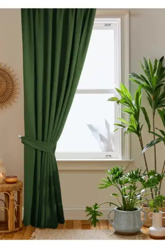 Green Honeycomb Velvet Textured Blackout Curtain with Flat Stitch Extrafor Pleats 1st Class Quality - 4