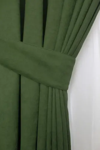 Green Honeycomb Velvet Textured Blackout Curtain with Flat Stitch Extrafor Pleats 1st Class Quality - 5