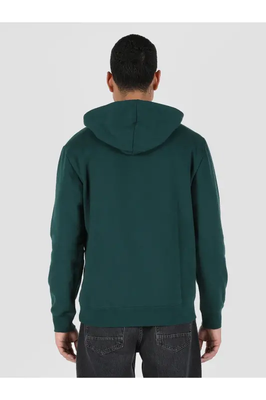 Green, hooded, printed sweatshirt for men. - 2