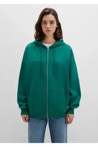 Green Hooded Zip-Up Sweatshirt 1610221-71874 - 4