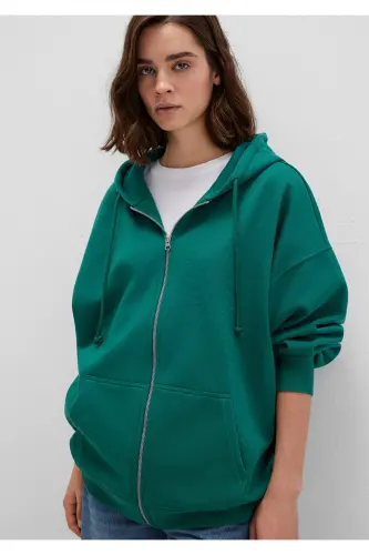 Green Hooded Zip-Up Sweatshirt 1610221-71874 - 2