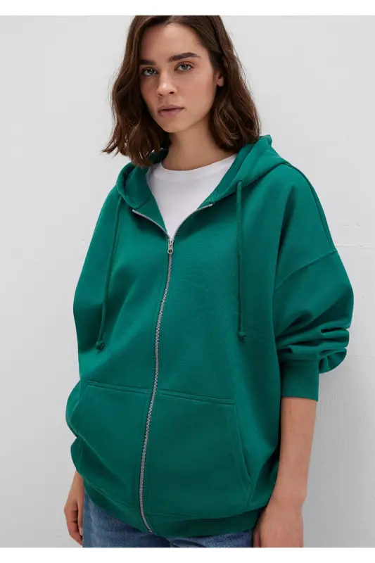 Green Hooded Zip-Up Sweatshirt 1610221-71874 - 2