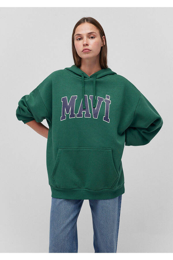 Green Hoodie with Logo Print 1600361-71892 - 1