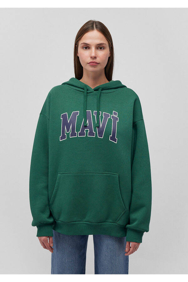 Green Hoodie with Logo Print 1600361-71892 - 3